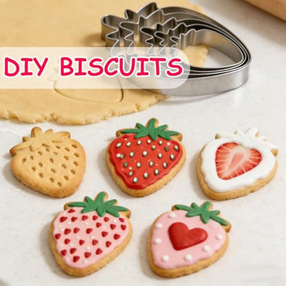 Strawberry Cookie Cutter Fruit Vegetbale Biscuit Cutters for Valentines Day Birthday Summer Christmas New Year Party DIY Baking Mold, Pack of 5 - style: Strawberry 5pcs