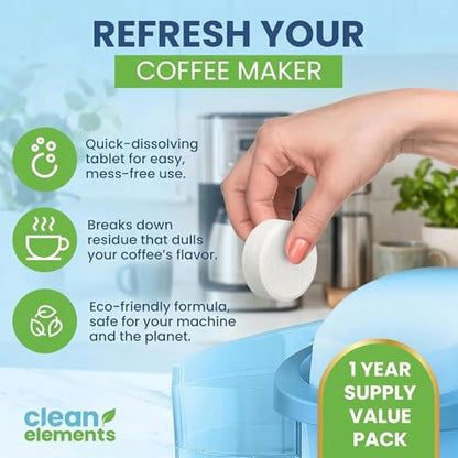 Coffee Machine Cleaner Tablets 24 Pack 5g per Tablet - Deep Cleaning Descaler for DeLonghi Philips Nespresso Breville Keurig - Food Grade Safe Formula Removes Oil Residue & Odor