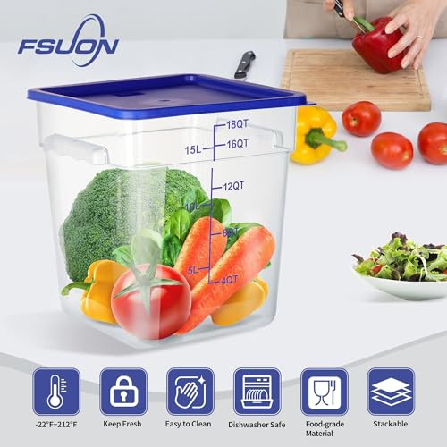 4 Pack 18 Qt Square Polycarbonate Food Storage Containers with Lids | Clear BPA-free PC with lids, side handles, measurement scale and stackable design; for food prep, storage and freezer use. - color: 18Qt