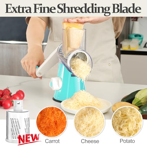 Cambom Rotary Cheese Grater Hand Crank Cheese Shredder for Fresh Cheese, Vegetable, Nuts,Non-slip Suction Base, Five Blades, Blue - color: Blue, size: 5 BLADES