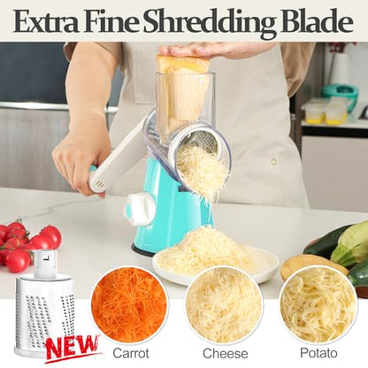 Cambom Rotary Cheese Grater Hand Crank Cheese Shredder for Fresh Cheese, Vegetable, Nuts,Non-slip Suction Base, Five Blades, Blue - color: Blue, size: 5 BLADES