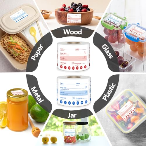 2 Rolls 600 Pcs 2 X 3 inch Removable Food Date Sticker Labels, Easy to Write for Freezer, Refrigerator Food Containers Date Sticker, Leftover Labels (Blue-Red-2X3inch) - style: Blue-Red-2X3inch