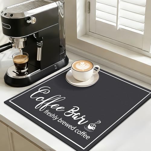 Findosom Dish Drying Mat, 16" x 18" Super Absorbent & Hide Stain Coffee Mat, Cuttable Drying Mat for Kitchen Counter, Coffee Bar Accessories, Under Dish Rack, Coffee Maker, Espresso Machine, Black - color: Black, size: 16" x 18"