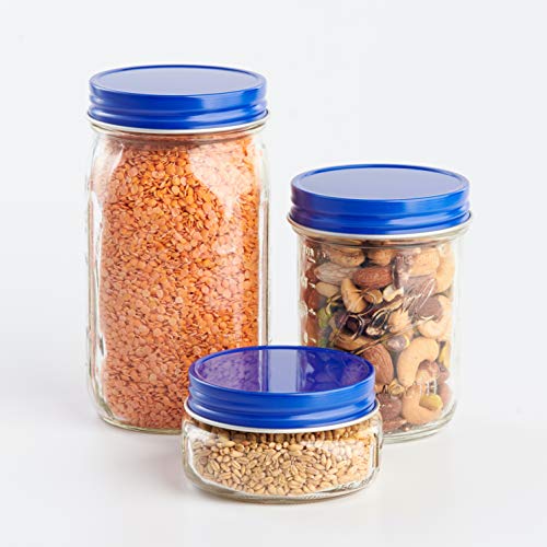 AllSpice Rust-Proof Narrow Mouth Aluminum Metal Mason Jar Lids Leak-Proof 12-Pack (Blue Narrow) - color: Blue, size: Narrow Mouth