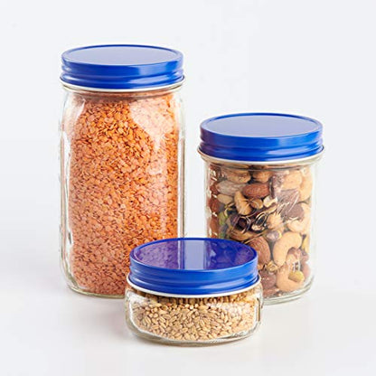 AllSpice Rust-Proof Narrow Mouth Aluminum Metal Mason Jar Lids Leak-Proof 12-Pack (Blue Narrow) - color: Blue, size: Narrow Mouth