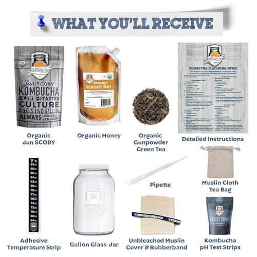 Fermentaholics The Complete Jun Kombucha Brewing Starter Kit, Organic - Make Jun Kombucha at home