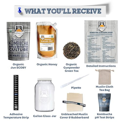 Fermentaholics The Complete Jun Kombucha Brewing Starter Kit, Organic - Make Jun Kombucha at home