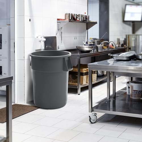 PRO&Family Commercial Round Trash Can, Ingredient Bin, Heavy-Duty Plastic, Anti-Static, Kitchen, Office, Outdoor Use (Gray, 55 Gallon) - color: Gray, size: 55 Gallon