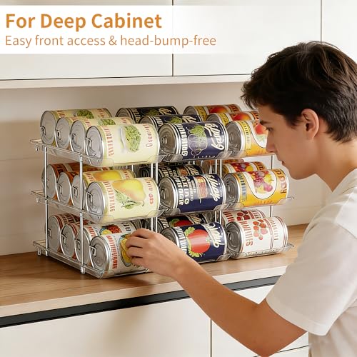 LXLXXL Can Organizer For Pantry Canned Food Goods Organizer For Cabinet Clear Automatic Rolling Can Storage Organizer Pantry Holders Rack, Holds Up to 36 Cans - size: 3Tier*3
