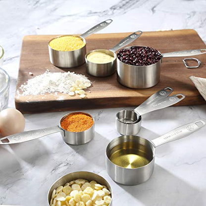 Measuring Cups and Spoons Set of 24 Piece in 18/8 Stainless Steel, Heavy Duty 8 Measuring Cups, 10 Measuring Spoons, 1 Leveler & 5 Mini Measuring Spoons Ideal for Dry and Liquid Ingredients - size: 24 Pieces: 8 Cups + 15 Spoons + 1 Leveler