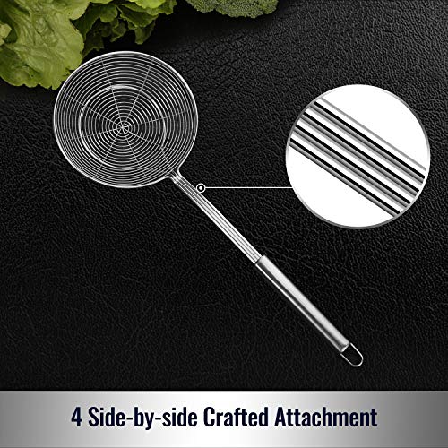 Hiware Solid Stainless Steel Spider Strainer Skimmer Ladle for Cooking and Frying, Kitchen Utensils Wire Strainer Pasta Spoon, 5.4 Inch - size: 5.4-Inch