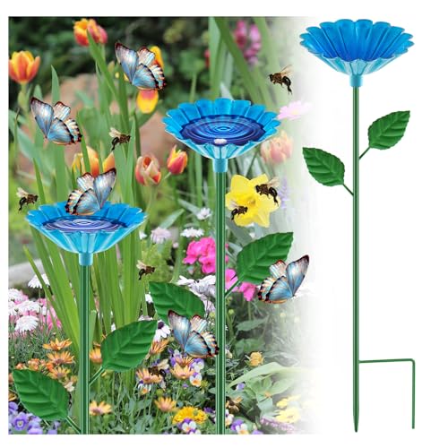 Tandefio Bee Bath Watering Station, 25 x 2.6 Inch, Metal Flower Bee Feeder for Garden, Colorful Butterfly Feeder & Outdoor Pollinator Station for Birds, Bees & Butterflies (1 Pcs,Blue) - color: Blue