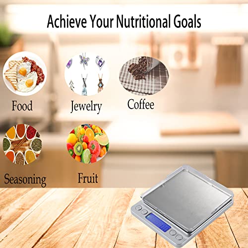 Food Scale, LZPGITGD Digital Kitchen Scale Weight Grams and OZ for Cooking Baking, Coffee, Loss Dieting, Jewelry and Meal Prep, 2 Trays, LCD, Auto Off, Tare Function, Stainless Steel(3000g/0.1g) - size: 3000g/0.1g