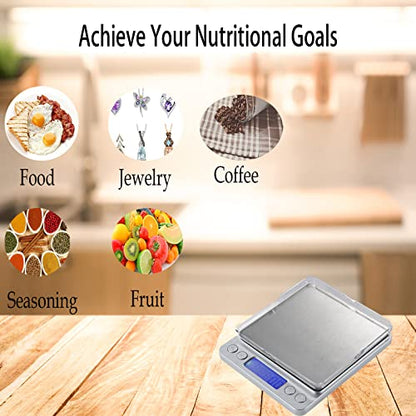 Kitchen Scale, LZPGITGD Digital Food Scale Weight Grams and OZ for Cooking Baking, Coffee, Loss Dieting, Jewelry and Meal Prep, 2 Trays, LCD, Auto Off, Tare Function, Stainless Steel(500g/0.01g) - size: 500g/0.01g