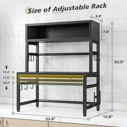EnHomee 4-Tier Microwave Stand for Kitchen Storage, Black | 205 lb Capacity, Adjustable Kitchen Shelves with 9 Hooks & Cutting Board Rack - color: Black