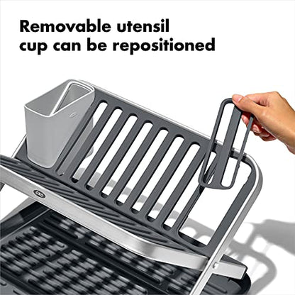 OXO Good Grips Aluminum Fold Flat Dish Drying Rack, 2-Tier, with Drainboard, for Kitchen Counter, Collapsible - style: Fold Flat Dish Drying Rack