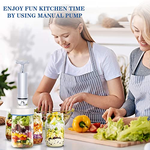 Mason Jar Vacuum Sealer Kit with Accessory Hose for Wide and Regular Mouth Jars, Manual Portable Vacuum Pump and Lid Opener
