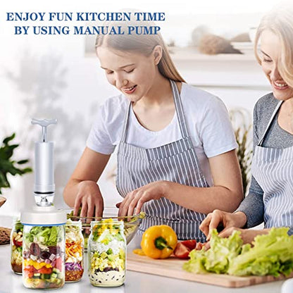 Mason Jar Vacuum Sealer Kit with Accessory Hose for Wide and Regular Mouth Jars, Manual Portable Vacuum Pump and Lid Opener