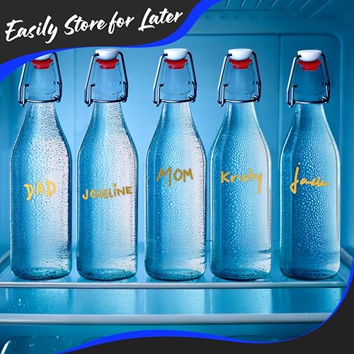 Nevlers 17 Oz Clear Round Swing Top Glass Bottles with Lids 12 Pack | Flip Top Glass Bottle with Stopper Kit for Kombucha or Vanilla Extract Bottles | Wine Bottle Set with Funnel, Brush & Marker - style: Round