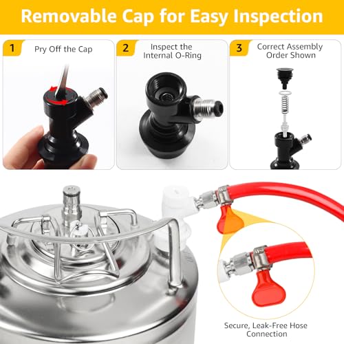 Ball Lock Keg Fittings Beer Corny Keg Connectors Set Corny Keg Replacement Parts with 5/16" Gas & 1/4" Liquid Barbs and 19/32-18 Female Thread Stainless Steels Gas Liquid Post