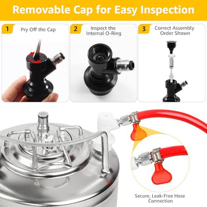 Ball Lock Keg Fittings Beer Corny Keg Connectors Set Corny Keg Replacement Parts with 5/16" Gas & 1/4" Liquid Barbs and 19/32-18 Female Thread Stainless Steels Gas Liquid Post