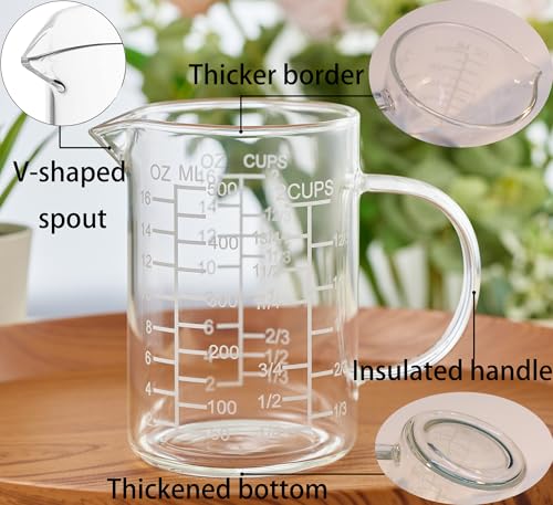 Ackers Mirror Etching Scale Glass Measuring Cup-[Insulated handle | V-Shaped Spout]-Made of High Borosilicate Glass Measuring Cup for Kitchen or Restaurant, Easy to Read, 500 ML (16 Oz, 2 Cup) - size: 500 ML (16 Oz, 2 Cup) - Mirror Etching