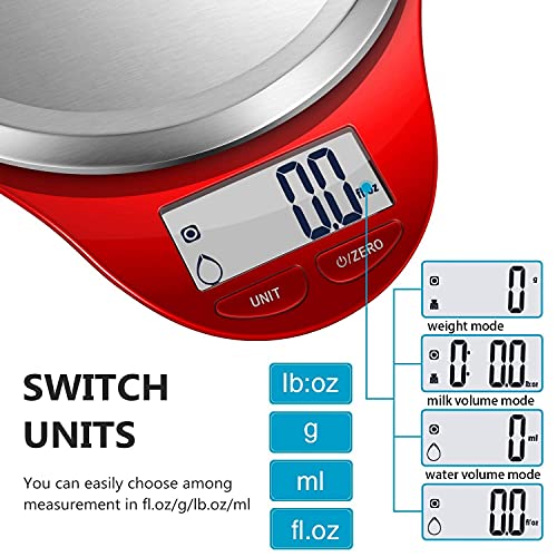 Food Scale, NUTRI FIT Kitchen Scales Digital Weight Grams and Ounces Large Stainless Steel Platform for Baking Cooking Weight Loss, High Accuracy Bread Coffee Scale, 1g Increment Tare Function, Red - color: Red