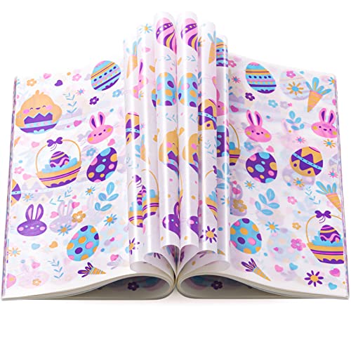 100 Pcs Easter Wax Paper for Food, Waterproof Oil-proof Parchment Paper Sheets, Wax Paper Sheets Deli Paper Sandwich Wrap Candy Cookies Wraps with Rabbit Egg Flowers Pattern for Kitchen Handmade Food - color: Easter Egg