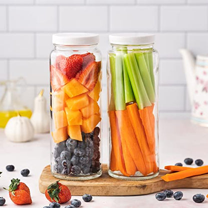 All About Juicing Glass Bottles Set - 32 oz Jars, 4 Pack Wide Mouth with Lids for Juice, Smoothies, Water, Milks, Beverage Storage - Large Jug, Clear, Durable, Reusable, Dishwasher Safe, Leak Proof - color: 32oz White Caps
