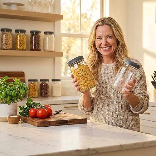 Wide Mouth Mason Jars 32 oz [2-Pack] with Airtight Lids – Glass Meal Prep Jars for Salads, Overnight Oats & Food Storage | BPA-Free Leak-Proof Lids - size: 32 oz