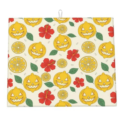 Lemon Lanterns Hibiscus Flowers Dish Drying Mats for Kitchen Counter, Super Absorbent Microfiber Drainer Pad, Washable Reversible Appliance Protector, Everyday Kitchen Must-Have, 16x18 Inch - color: Lemon Lanterns Hibiscus Flowers