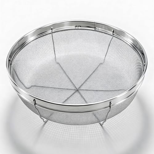 Fine Mesh Strainer for Kitchen, Stainless Steel Colander Bowl for Pasta, Rice, Fruit, Metal Net Baskets with Resting Base - Strain, Drain, Rinse (Diameter 8.67 inch) - color: Flat Shape, size: 8.67 inch