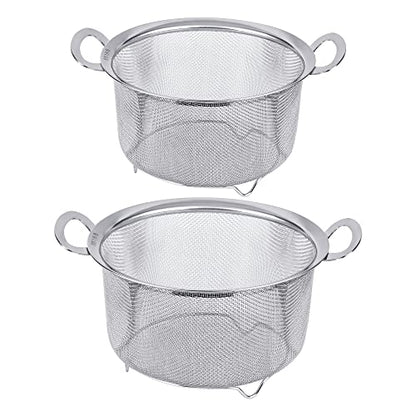 Tiawudi 2 Pack Strainers for Kitchen, 18/8 Stainless Steel Colander with Handles, Fine Mesh Strainer for Pasta, Rice and Fruit, Sieve with Resting Feet to Strain, Rinse, Steam or Cook Vegetables