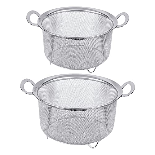 Tiawudi 2 Pack Strainers for Kitchen, 18/8 Stainless Steel Colander with Handles, Fine Mesh Strainer for Pasta, Rice and Fruit, Sieve with Resting Feet to Strain, Rinse, Steam or Cook Vegetables