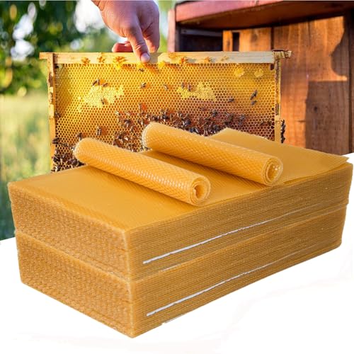 Beeswax Sheets, Bee Hive Foundation Sheets, Beehive Wax Foundation Sheets, Beeswax Honeycomb Sheets for Beekeeping Candle Making (60pcs) - size: 60pcs