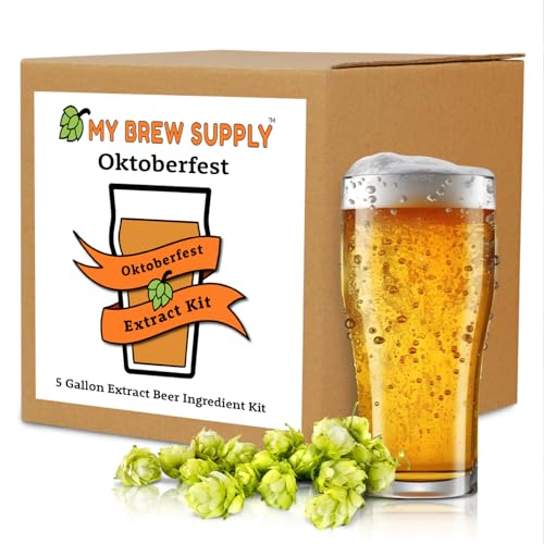 My Brew Supply Oktoberfest Beer Extract Kit | Amber Dry Malt Extract | Munich Light, Munich Dark, & CaraRed Grain | Hallertau Hops | German Ale Yeast | Priming Sugar | Bottle Caps | 5 Gallon Yield