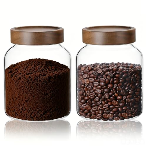 2PCS Large Glass Jar with Airtight Screw on Wood Lid, 50 Fl oz/1500 ml Clear Glass Canister for 1.1LB Coffee Beans, Food Storage Containers Pantry Jars for Rice,Flour,Pasta,Sugar,Cookies, Spice,Cereal - size: 2*1500ml
