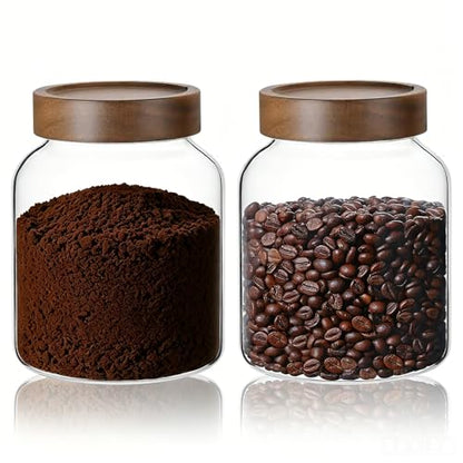 2PCS Large Glass Jar with Airtight Screw on Wood Lid, 50 Fl oz/1500 ml Clear Glass Canister for 1.1LB Coffee Beans, Food Storage Containers Pantry Jars for Rice,Flour,Pasta,Sugar,Cookies, Spice,Cereal - size: 2*1500ml