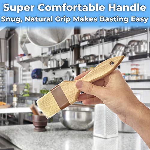 Durable, Real Wood 4 Inch Boar Bristle Pastry Brush. Grill and Kitchen Flat Brushes for Basting Meat, Spreading Butter, Eggs, BBQ Sauce or Marinades. Chef Quality Cooking, Baking or Grilling Tools - size: Medium