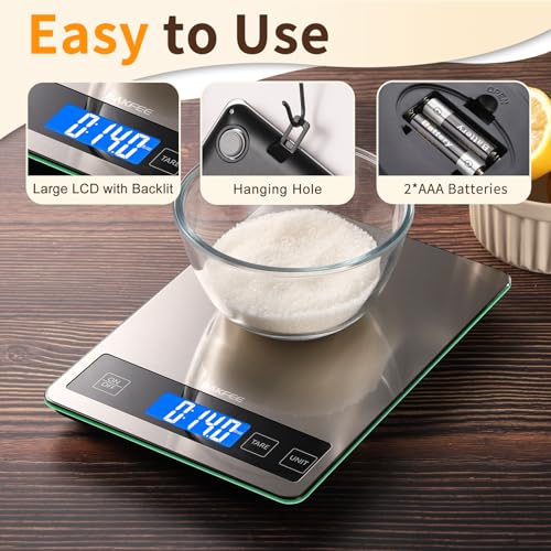 Food Scale, 15kg/33lb Digital Kitchen Scale with Stainless Steel & Tempered Glass, 1g/0.05oz Precise Weighing, Splash-Resistant and Sturdy Surface, for Cooking, Baking, Weight Loss, Meal Prep - color: Non-Rechargeable-Black