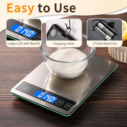 Food Scale, 15kg/33lb Digital Kitchen Scale with Stainless Steel & Tempered Glass, 1g/0.05oz Precise Weighing, Splash-Resistant and Sturdy Surface, for Cooking, Baking, Weight Loss, Meal Prep - color: Non-Rechargeable-Black
