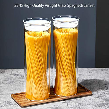 ZENS Glass Spaghetti Pasta Storage Container with Lids Set of 2, 65oz Tall Clear Airtight Food Storage Jar Canisters for Kitchen Pantry Noodles Flour Cereal Coffee Beans - size: 9.1-65.5oz 2Pack