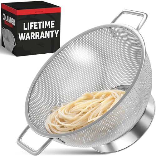 PriorityChef Premium Stainless Steel Colander for Kitchen, Durable Rice and Pasta Strainer with Handle, Rust-Resistant & Dishwasher Safe, 3 Qt - size: 3 Qrt