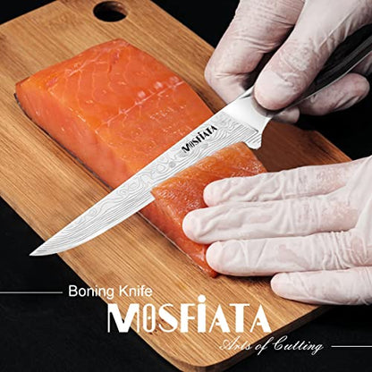 MOSFiATA 6" Boning Knife, Sharp Kitchen Cooking Knife with Finger Guard and Knife Sharpener, German High Carbon Stainless Steel EN1.4116 Chef’s Knife with Micarta Handle and Gift Box - style: 6 Inches