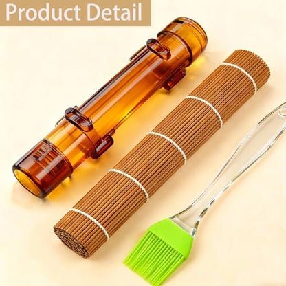 Sushi Making Kit – Clear Sushi Bazooka Roller & Bamboo Sushi Rolling Mat, Easy DIY Sushi Maker Tool Set for Beginners, Homemade Sushi Rolls for Kitchen & Party (Clear Amber) - color: Clear Amber
