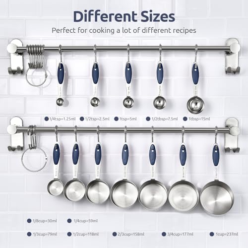 U-Taste Measuring Cups and Spoons: Food Grade 18/8 Stainless Steel 12 Pieces Metal Stacking Kitchen Baking Cooking Measure Set with Strengthened Weld Joints (Midnight Blue, Upgraded Version) - color: Navy Blue