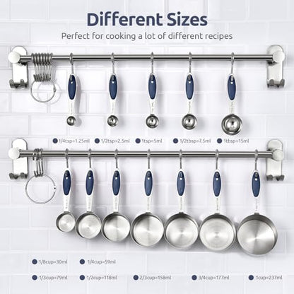 U-Taste Measuring Cups and Spoons: Food Grade 18/8 Stainless Steel 12 Pieces Metal Stacking Kitchen Baking Cooking Measure Set with Strengthened Weld Joints (Midnight Blue, Upgraded Version) - color: Navy Blue