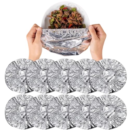 Ouliget Repeatable Film Insulation Cover,Aluminium Foil Elastic Food Bowl Storage Covers,Food Fresh Keeping Bags for Sandwich Wraps Burritos BBQ Cooking Storing Food,10 Pieces