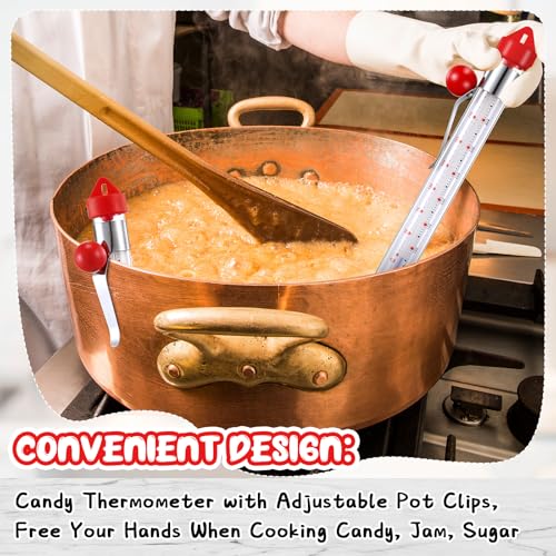 Photect Candy Thermometer with Pot Clip 8" Deep Fry Oil Thermometer for Candy Making Instant Read Cooking Food Thermograph Sugar Syrup Jam Jelly Oil Temperature Kitchen Accessories(Red,1 Pcs) - color: Red