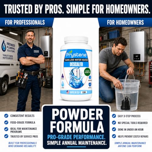 Tankless Water Heater Descaler - Professional Powder Cleaner (1.2 lbs) - Removes Limescale & Restores Efficiency - Compatible with Rinnai, Rheem, Navien, Noritz - Food Grade, Made in USA